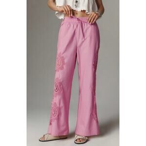 Anthropologie The Brooklin Embroidered Track Pant By Maeve Pink Size XL NEW